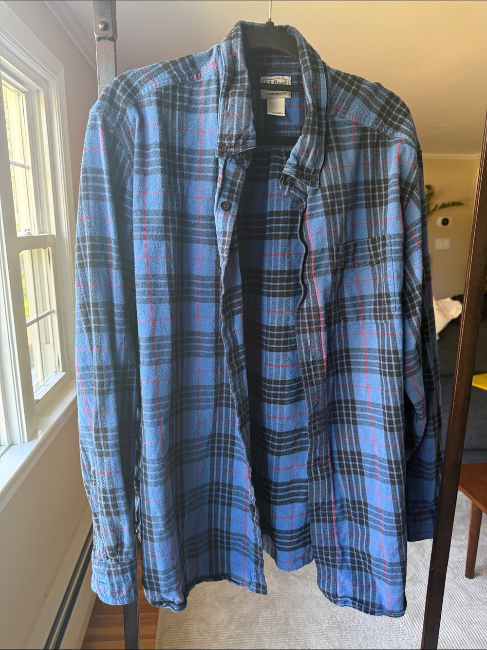 L.L. Bean Blue and Black Plaid Flannel Button-Down Shirt